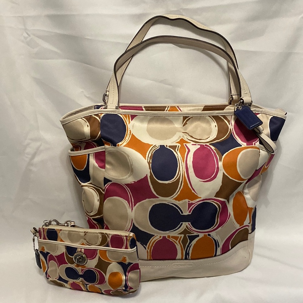 Multi-colored White Coach Bag